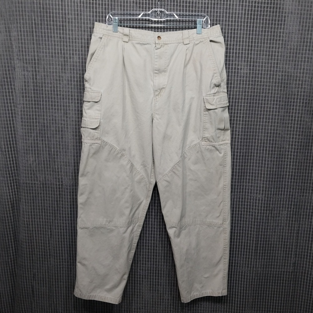 Ozark Wilderness Men Cargo Pants Pleated Reinforced Knee 36x29 Beige